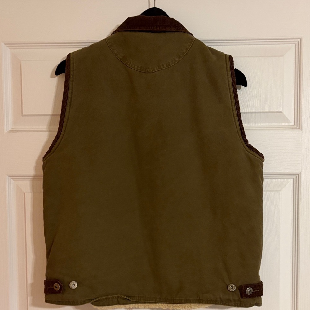 Wrangler Hero Olive Green Vest with Brown Corduroy Trim and Sherpa Lining - Picture 3 of 5